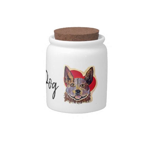 Colorful Red Merle PopArt Cattle Dog Love Heart Candy Jar