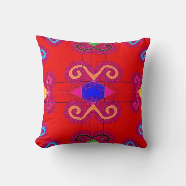 Colorful Red Mexican Style Tile Pillows (Front)