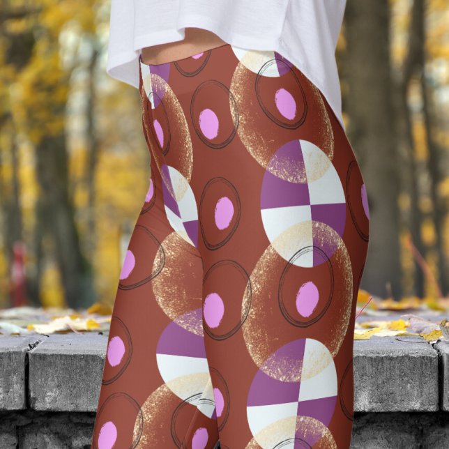 Colorful Red Nucleus Pattern Leggings (Nucleus Burnt Umber Red Leggings)