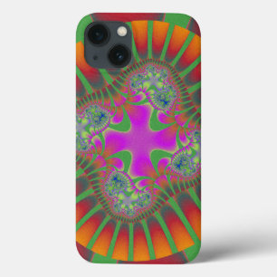 Colorful Red, Orange and Green Fractal iPhone 13 Case