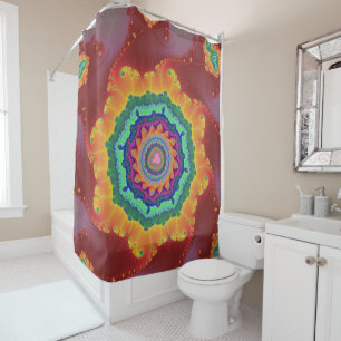 Colorful Red, Orange and Green Fractal Shower Curtain
