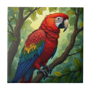 Colorful Red Parrot Art Home Decor Ceramic Tile