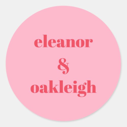 Colorful Red Pink Modern Simple Wedding Custom  Classic Round Sticker