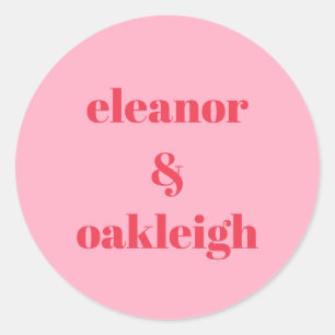 Colorful Red Pink Modern Simple Wedding Custom Classic Round Sticker