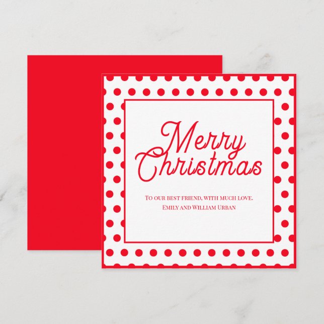 Colorful Red Polka Dots Merry Christmas Card (Front/Back)