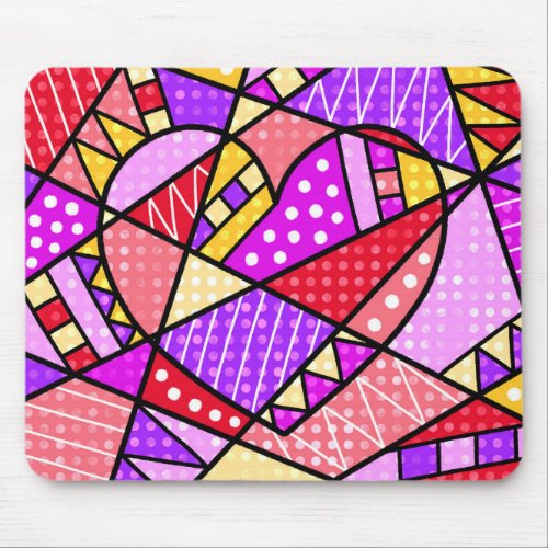 Colorful Red Purple Heart Art Pop Polka Dots Mouse Pad