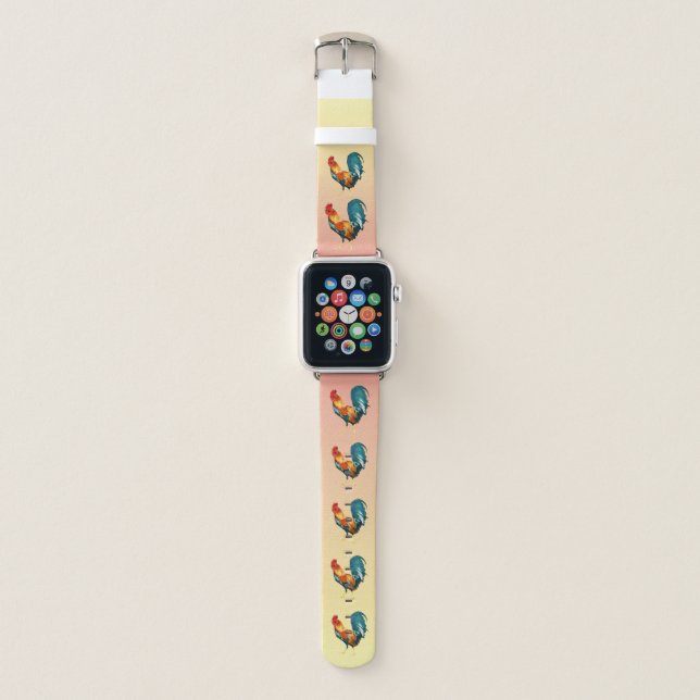 Colorful Red Rooster Bird Pattern Apple Watch Band (Front)