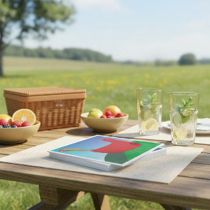 Colorful Red Rooster with Rainbow Tail on Hill Napkins