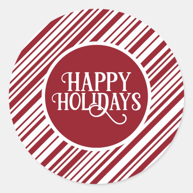 Colorful Red Stripe Holiday Classic Round Sticker (Front)
