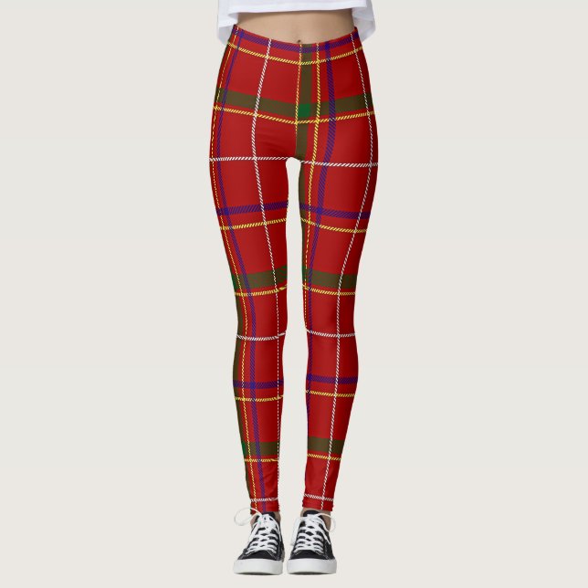 Colorful Red Tartan Plaid Leggings (Front)