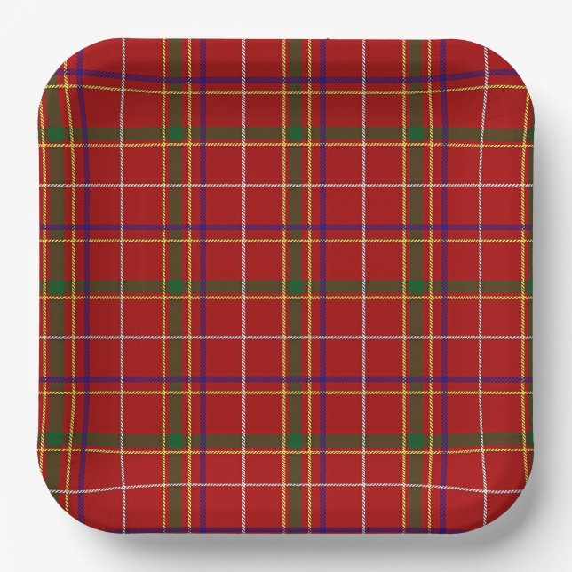 Colorful Red Tartan Plaid Paper Plates (Front)