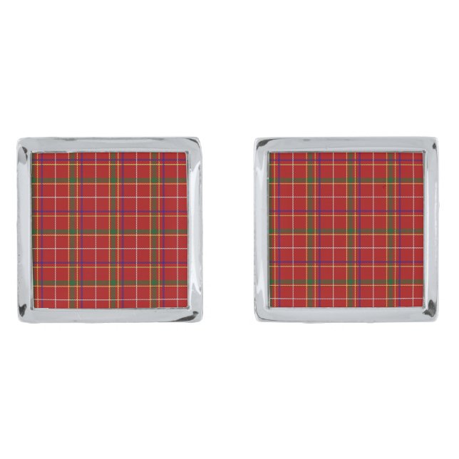 Colorful Red Tartan Plaid Pattern Cufflinks (Front)