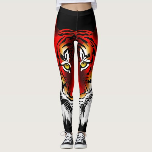 Colorful Red Tiger With Yellow Eyes Drawing Leggings