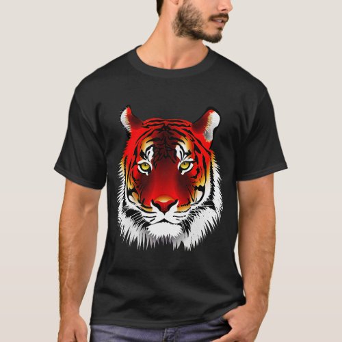 Colorful Red Tiger With Yellow Eyes Drawing T_Shirt