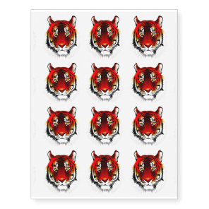 Colorful Red Tiger With Yellow Eyes Drawing Temporary Tattoos
