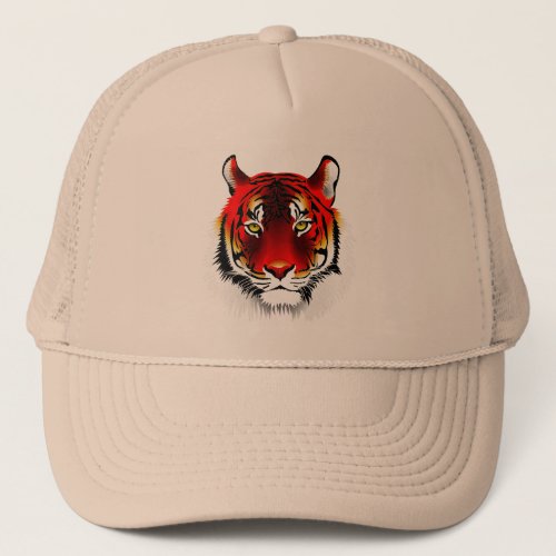 Colorful Red Tiger With Yellow Eyes Drawing Trucker Hat