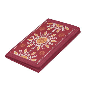 Colorful Red,Tribal Pattern Tri-fold Wallet