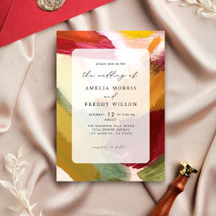 Colorful Red Vibrant Hand Painted Abstract Wedding Invitation