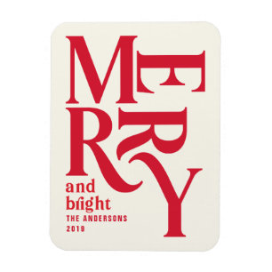 Colorful red vintage merry chritsmas announcement magnet