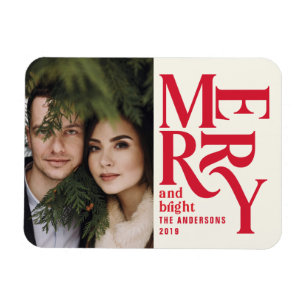 Colorful red vintage merry chritsmas announcement magnet
