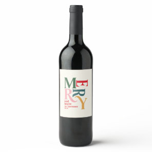 Colorful red vintage merry chritsmas favor gift wine label