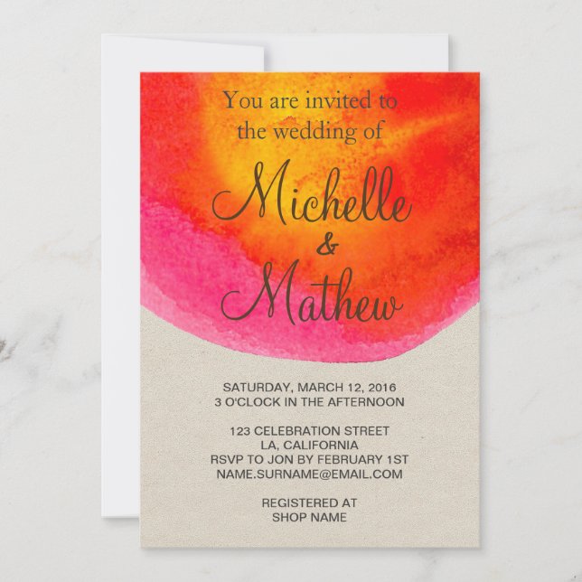 Colorful Red Watercolor Wedding Invitation (Front)