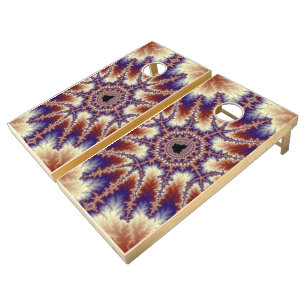 Colorful Red, White and Blue Fractal Cornhole Set
