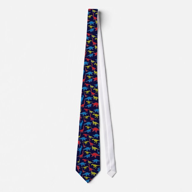 Colorful red yellow blue dinosaurs necktie (Front)