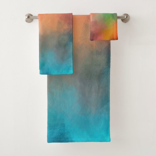 Colorful Red Yellow Blue Green Black Abstract Art Bath Towel Set