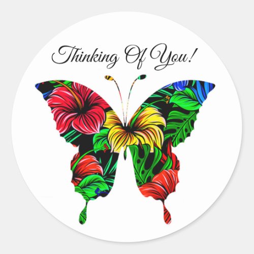 Colorful Red Yellow Green Butterfly Pattern Classic Round Sticker