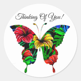 Colorful Red Yellow Green Butterfly Pattern Classic Round Sticker