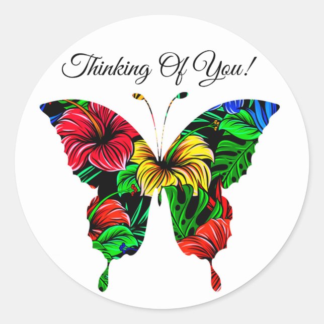 Colorful Red Yellow Green Butterfly Pattern Classic Round Sticker (Front)