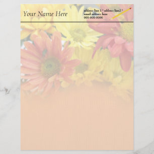 colorful red, yellow, orange daisy flowers wedding letterhead