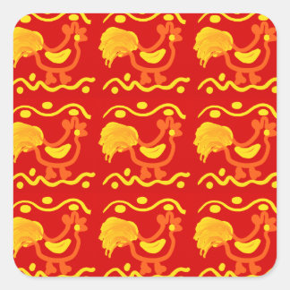 Colorful Red Yellow Orange Rooster Chicken Design Square Sticker