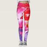 Colorful Reds &amp; Blues Watercolor Abstract Leggings
