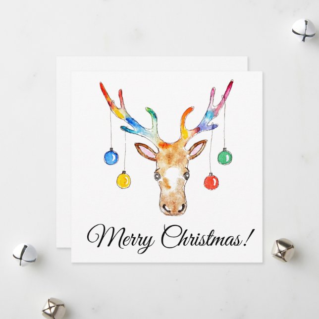 Colorful Reindeer Holiday Card (Front/Back In Situ)