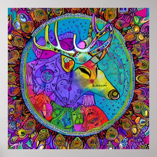 Colorful Reindeer Mandala Unique Interesting Poster