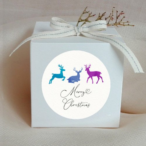 Colorful Reindeer Merry Christmas Classic Round Sticker