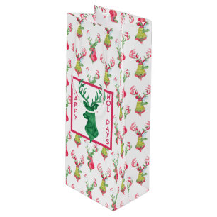Colorful Reindeer Pattern Holiday Wine Gift Bag