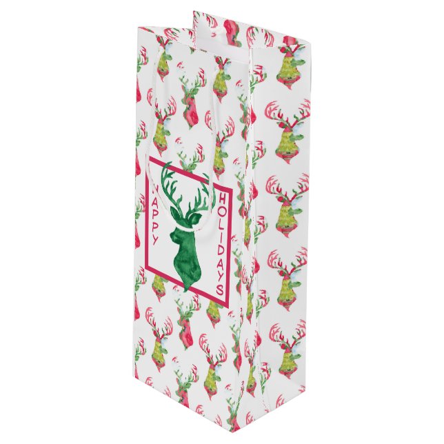 Colorful Reindeer Pattern Holiday Wine Gift Bag (Front Angled)