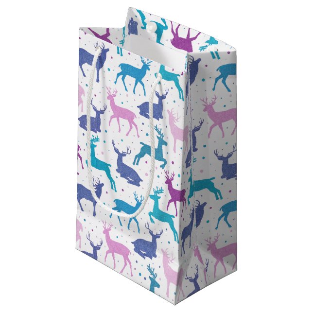 Colorful Reindeer Pattern Small Gift Bag (Front Angled)
