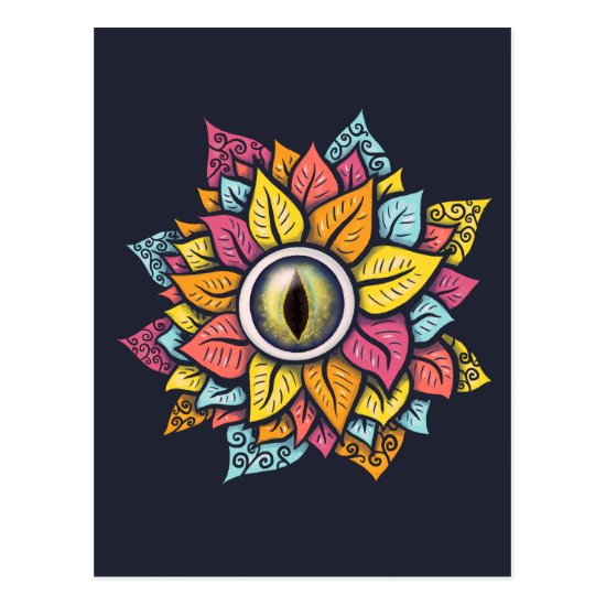Colorful Reptile Eye Flower Fun Weird Surreal Art Postcard