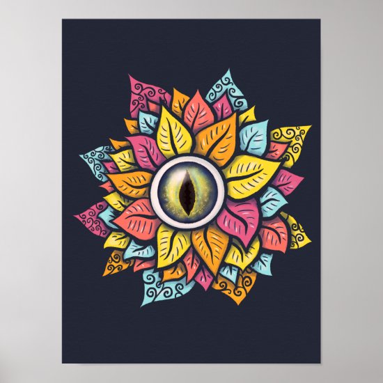 Colorful Reptile Eye Flower Fun Weird Surreal Art Poster