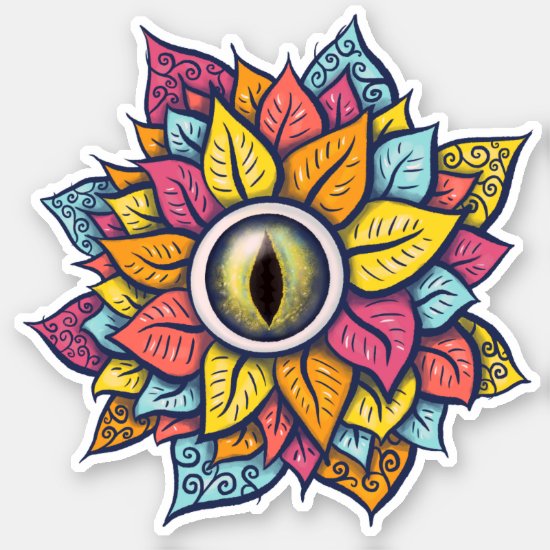 Colorful Reptile Eye Flower Fun Weird Surreal Art Sticker
