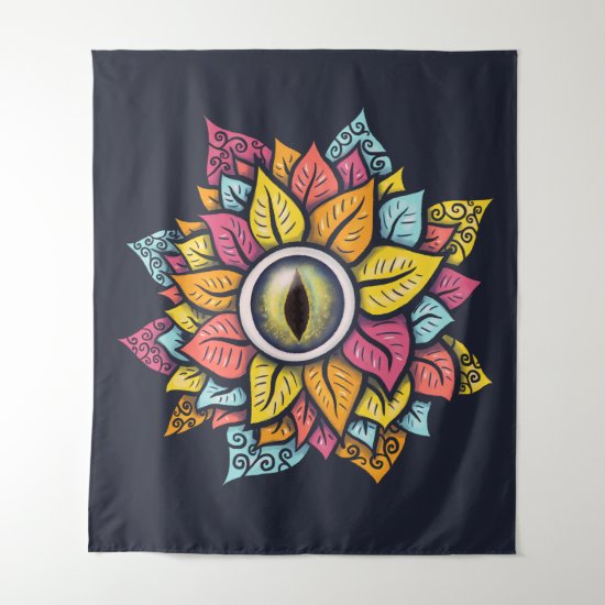 Colorful Reptile Eye Flower Fun Weird Surreal Art Tapestry
