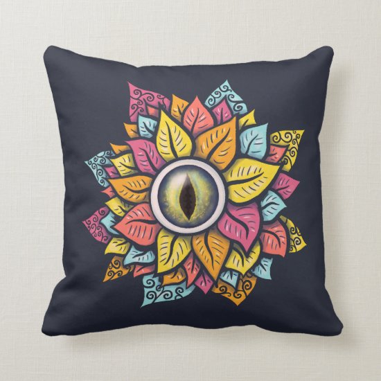 Colorful Reptile Eye Flower Fun Weird Surreal Art Throw Pillow