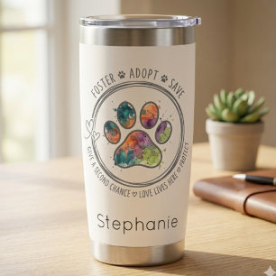 Colorful Rescue Paw Print Dog Mom Pet Lover Gift Insulated Tumbler
