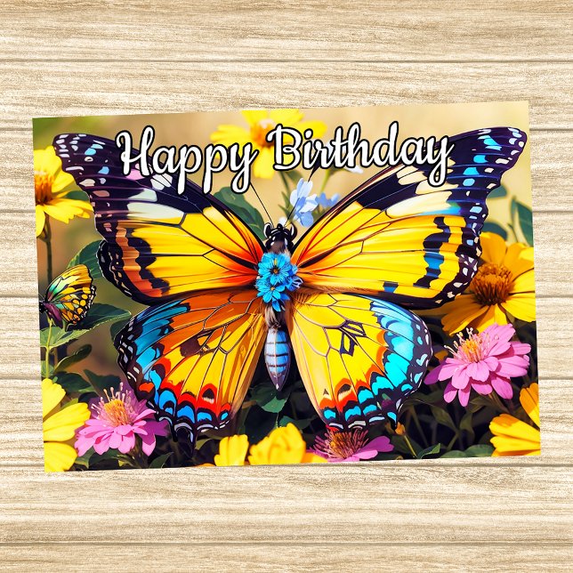 Colorful Resting Butterfly Design Happy Birthday Card (Thumbnail)