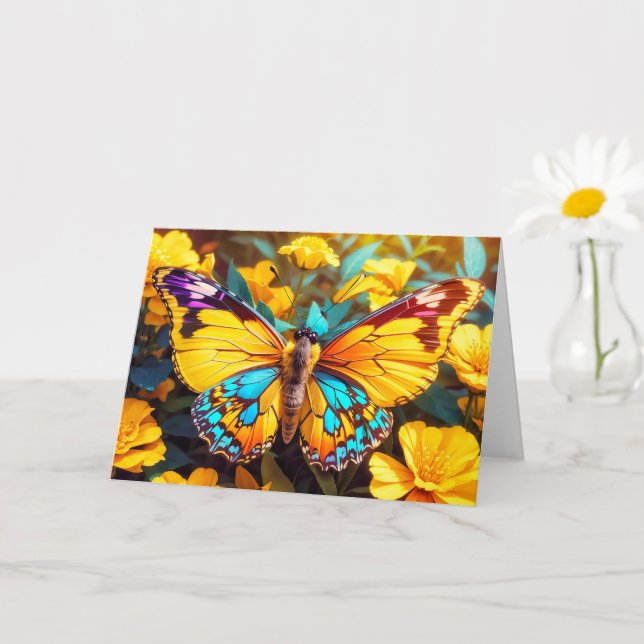 Colorful Resting Butterfly Happy Birthday Card (Small Plant)