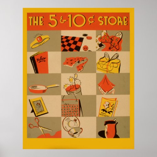 Colorful Retail Five And Dime Store Wpa Vintage Poster